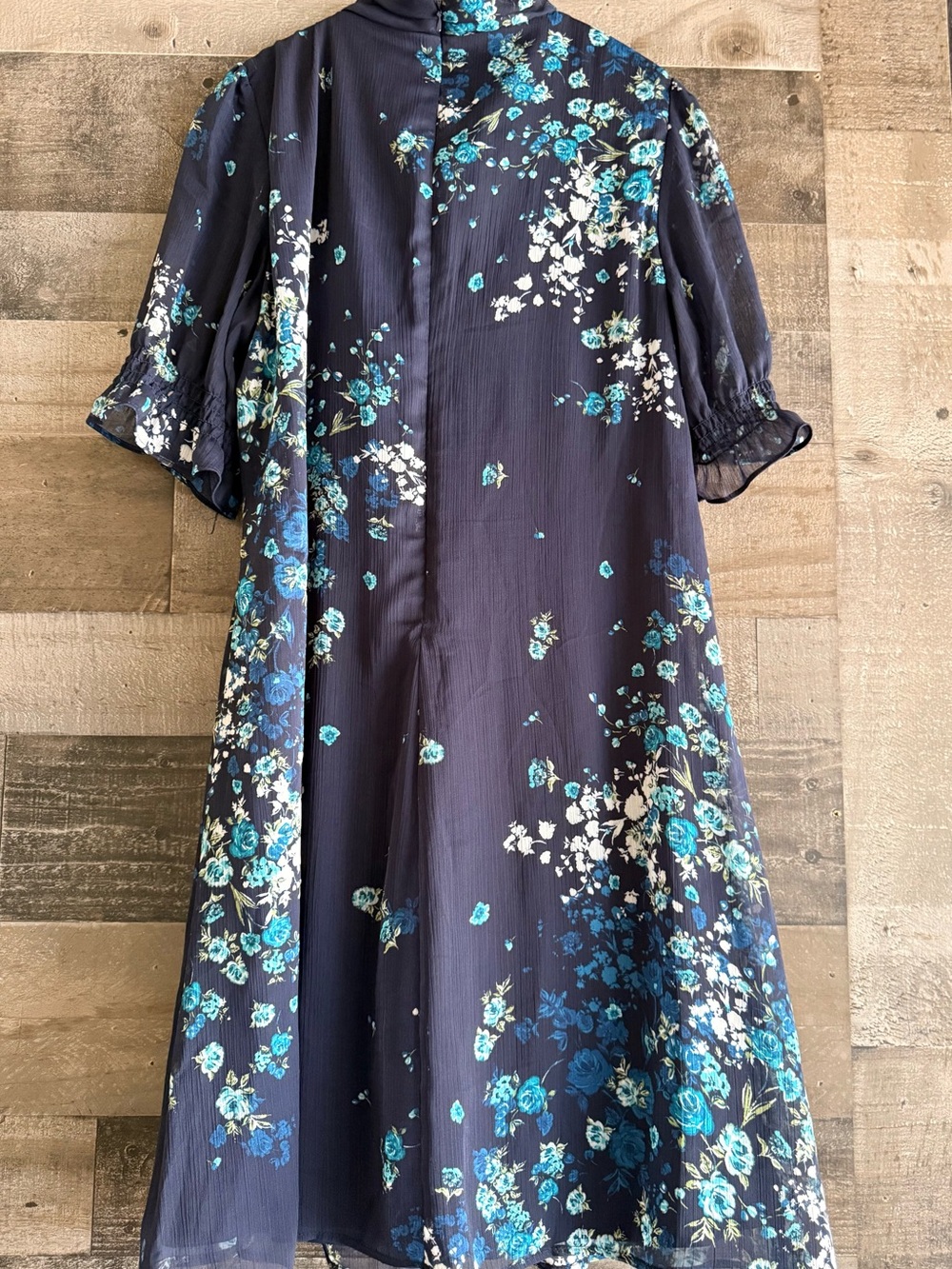 DKNY Navy Floral Tie-Neck Midi Dress - Picture 7 of 8